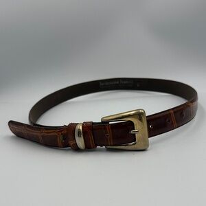 Jacqueline Ferrar Brown Croc-Embossed Belt with Gold Buckle